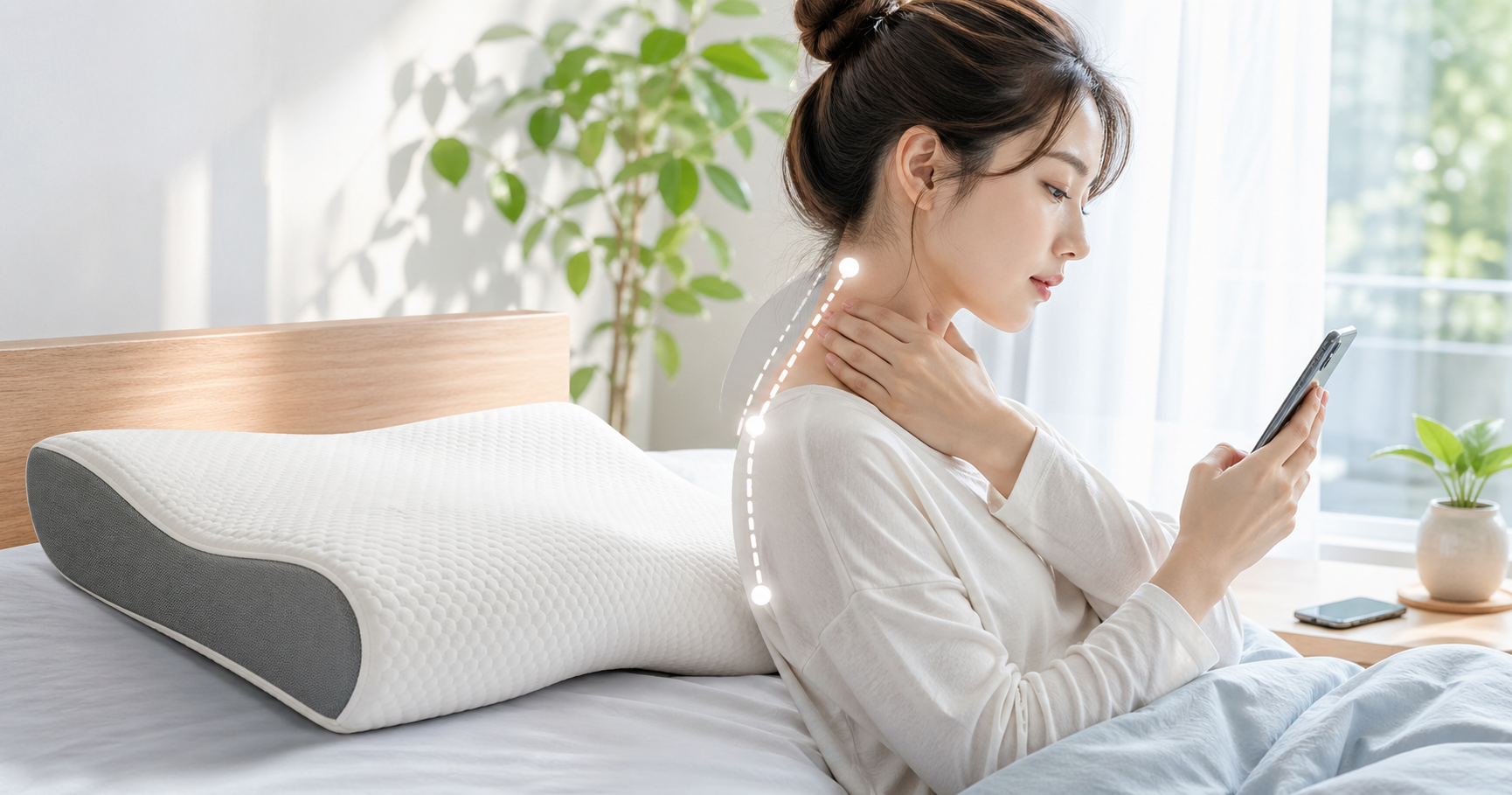 ストレートネックとスマホ姿勢のイメージ