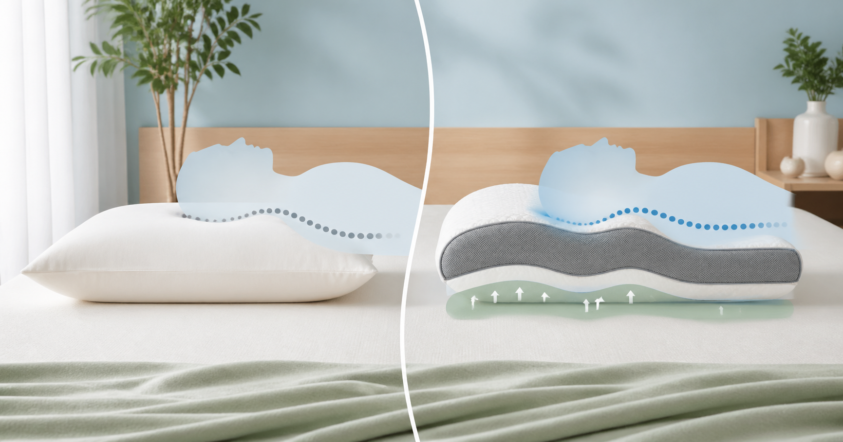 普通の枕とTHE MAKURAの比較イメージ