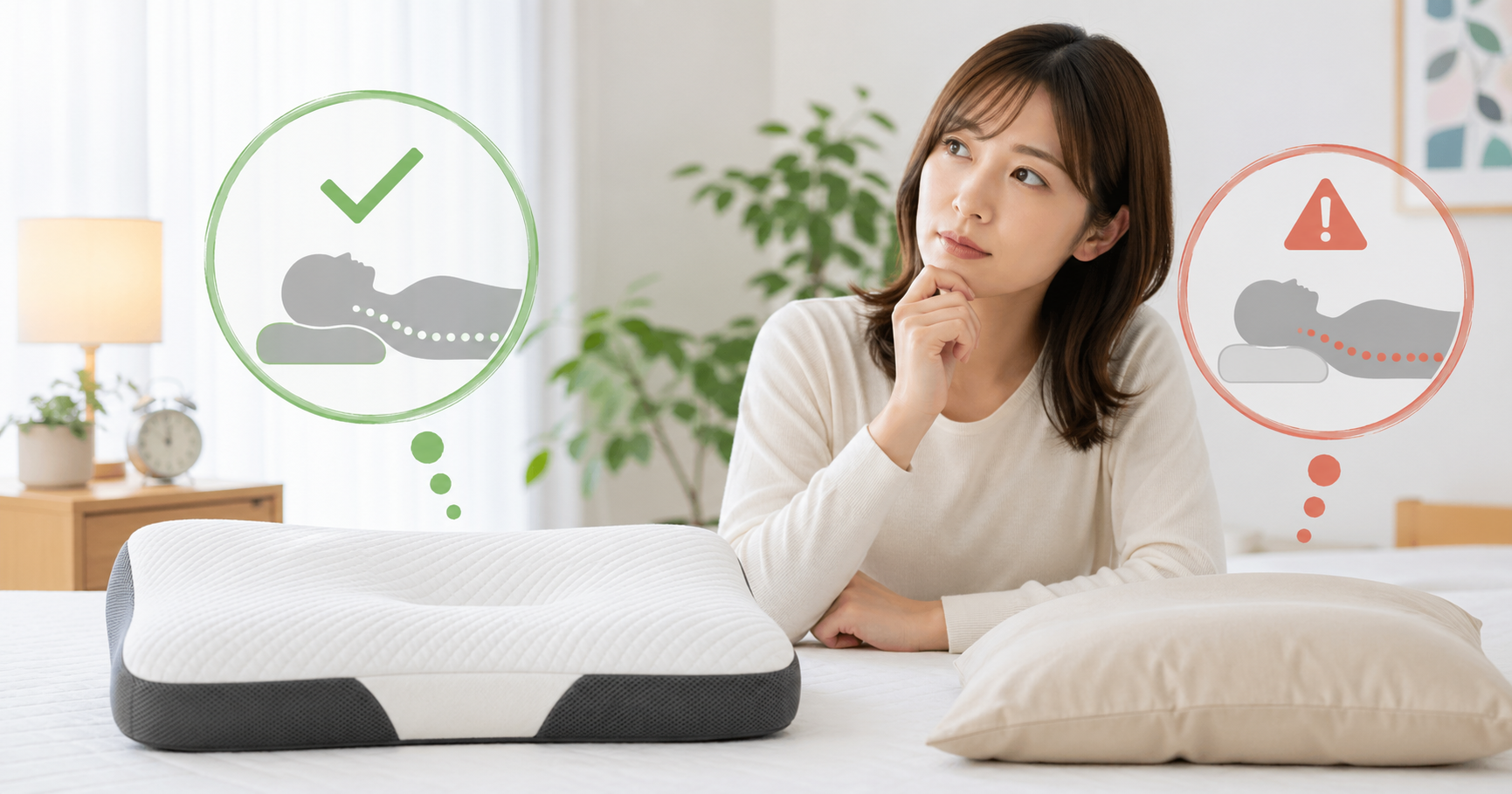 枕選びで迷う女性のイメージ