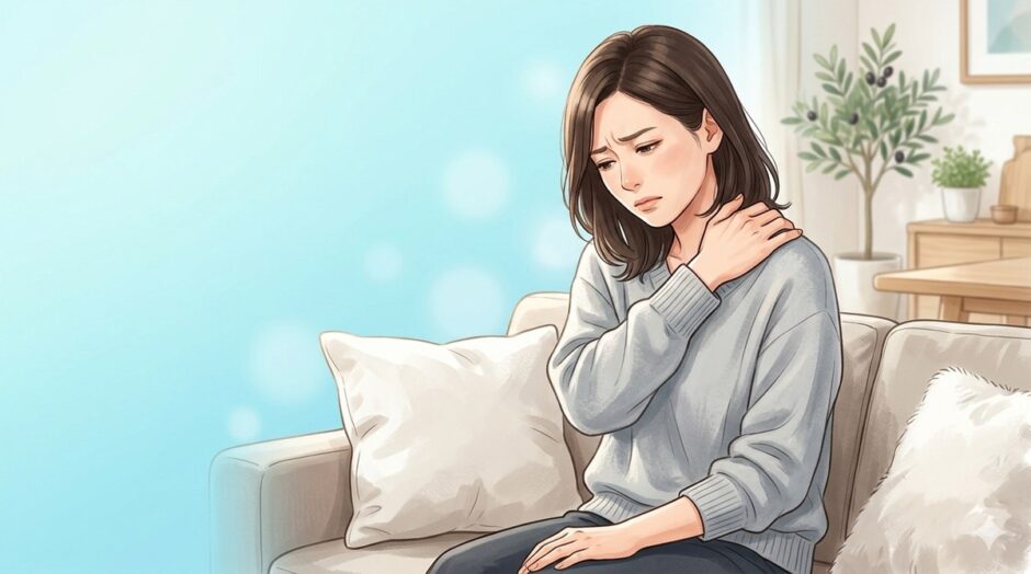 肩こりに悩む女性のイラスト